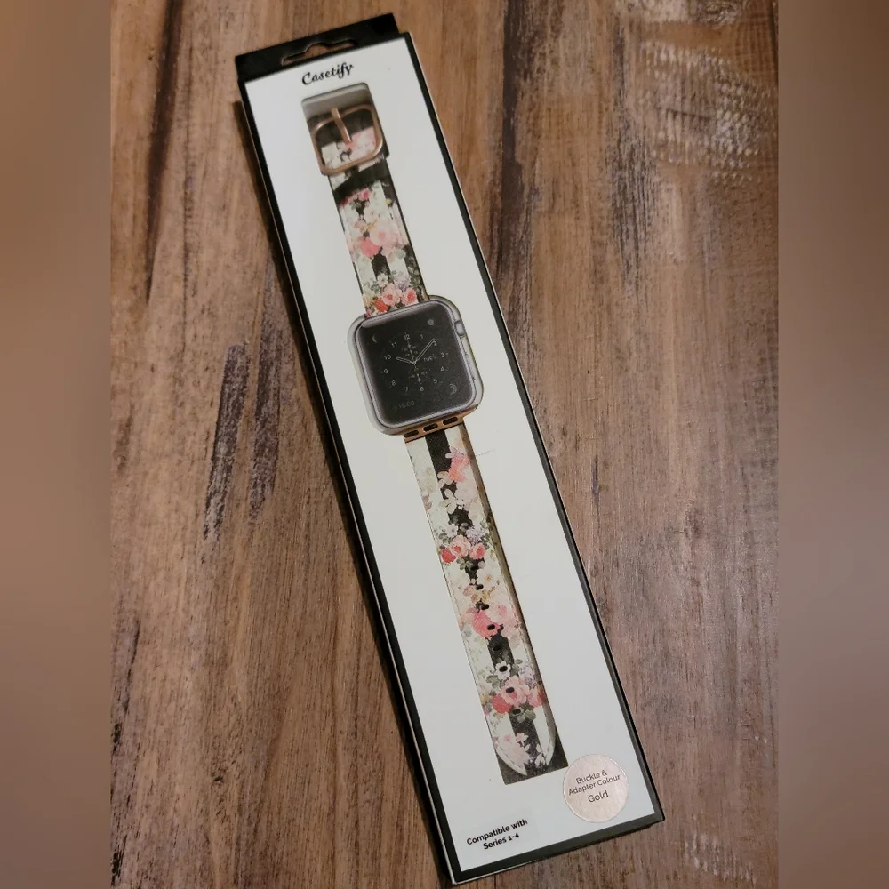 Casetify Black White Stripe Pink Roses Apple Watch Band